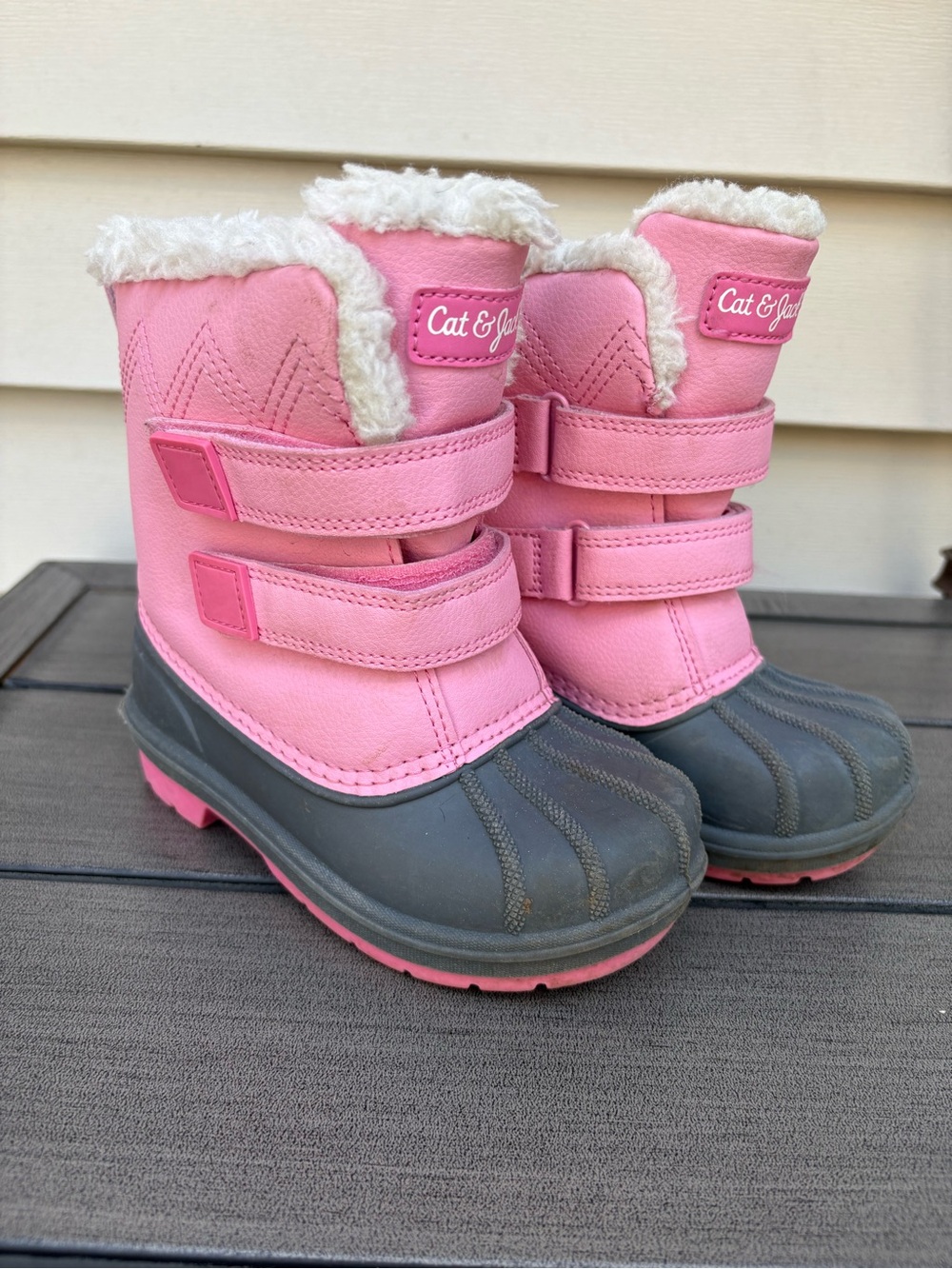 Cat & Jack Pink and Gray Waterproof Kids Snow Boots with Faux Fur